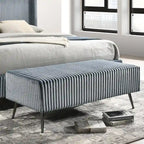 Accent Bench 48.3"W x 23.6"D x 18.1"H Wide Wale Corduroy Upholstery Metal Legs Modern Luxurious Cream Blue