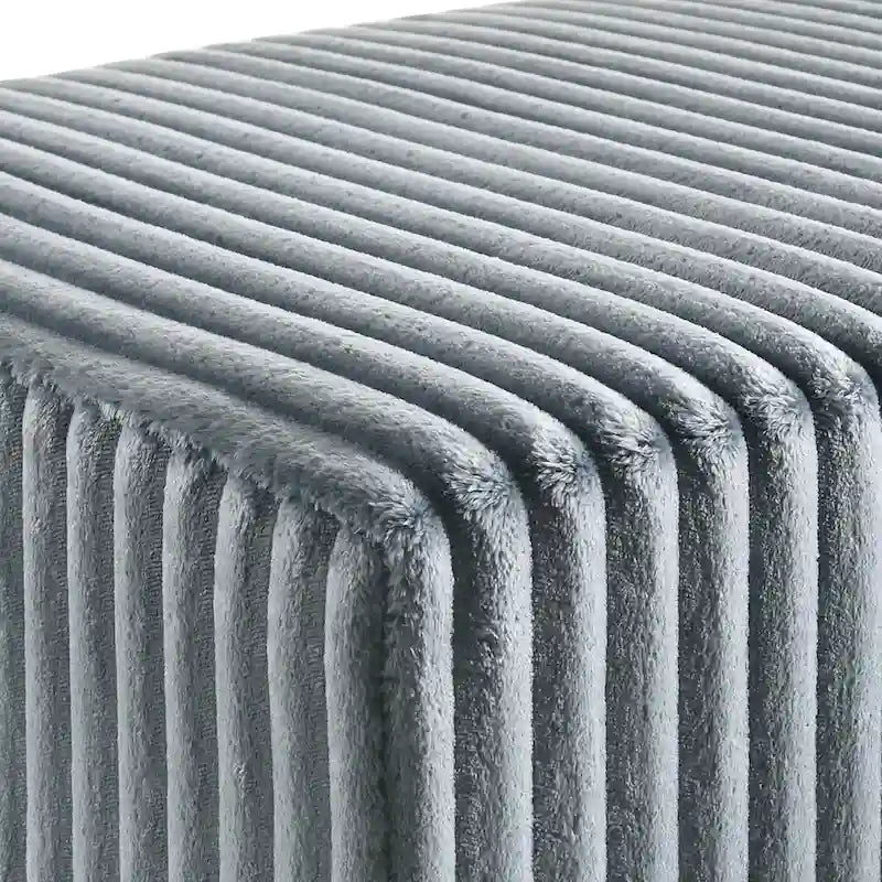 Accent Bench 48.3"W x 23.6"D x 18.1"H Wide Wale Corduroy Upholstery Metal Legs Modern Luxurious Cream Blue