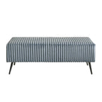 Accent Bench 48.3"W x 23.6"D x 18.1"H Wide Wale Corduroy Upholstery Metal Legs Modern Luxurious Cream Blue