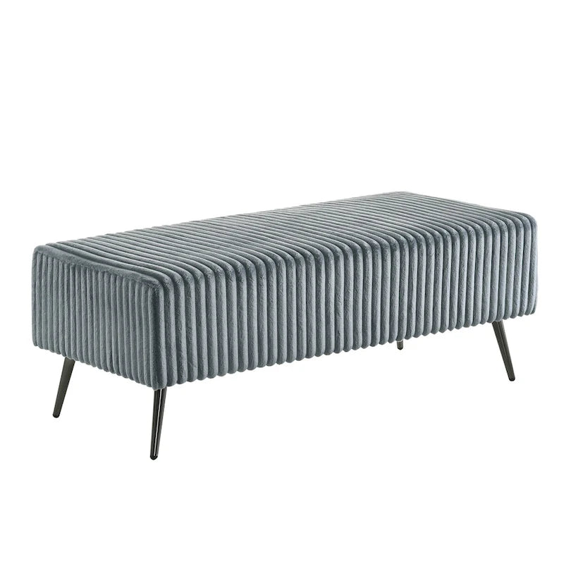 Accent Bench 48.3"W x 23.6"D x 18.1"H Wide Wale Corduroy Upholstery Metal Legs Modern Luxurious Cream Blue