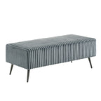 Accent Bench 48.3"W x 23.6"D x 18.1"H Wide Wale Corduroy Upholstery Metal Legs Modern Luxurious Cream Blue