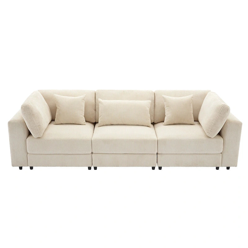 105" Corduroy Sofa with Cushions 5 Pillows Wooden Frame Spring Pack Polyester Spacious Armrests
