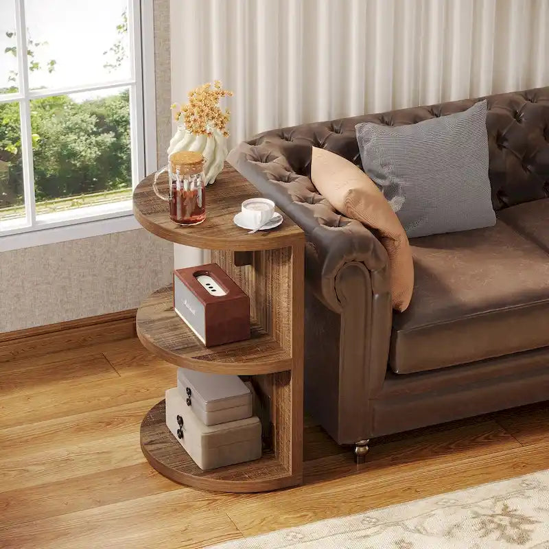 3-Tier Half-Moon End Table - Semi-Circular Space-Saving Design, Wall-Hugging Side Table, Living Room Accent Furniture, Easy Assembly
