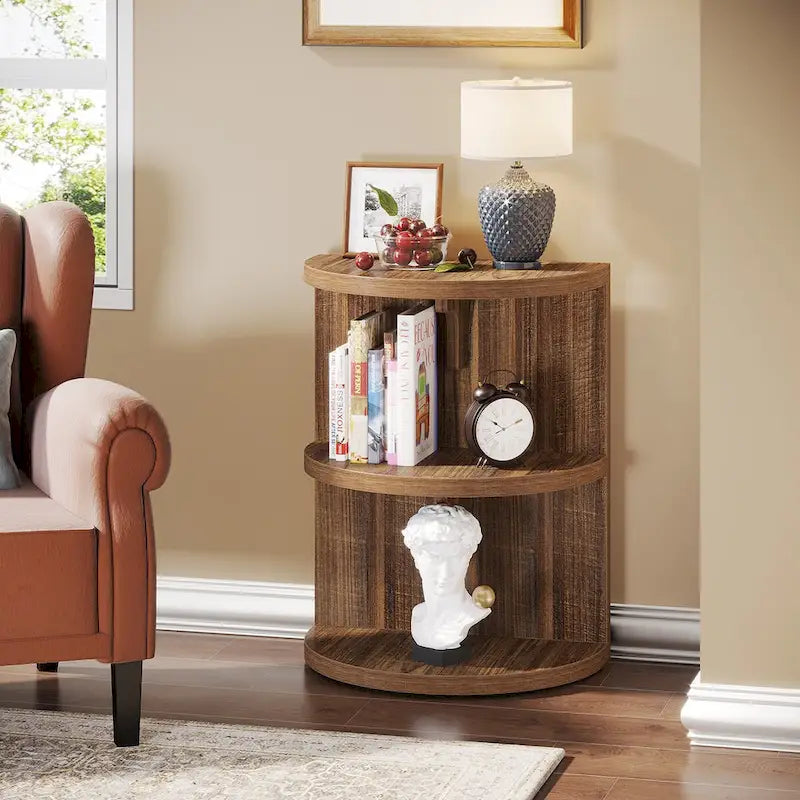 3-Tier Half-Moon End Table - Semi-Circular Space-Saving Design, Wall-Hugging Side Table, Living Room Accent Furniture, Easy Assembly